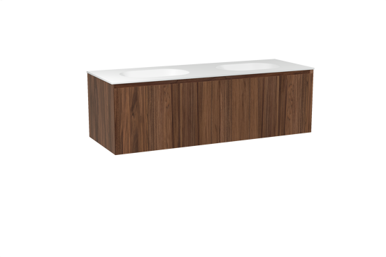 Balmani Idra hängendes Möbelstück Set: 150 x 55 cm, Nussbaum, mit Tablo Oval Doppelwaschtisch, Solid Surface Weiß matt