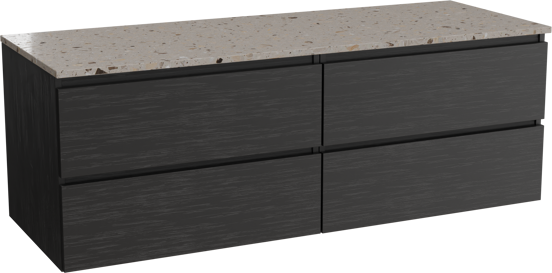 Balmani Lucida meuble salle de bains suspendu 150 x 55 cm chêne noir avec Stretto tablette simple ou double en terrazzo greige terrazzo