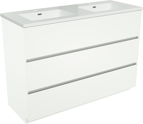 Storke Edge staand badkamermeubel 120 x 46 cm mat wit met Diva dubbele wastafel in composietmarmer glanzend wit