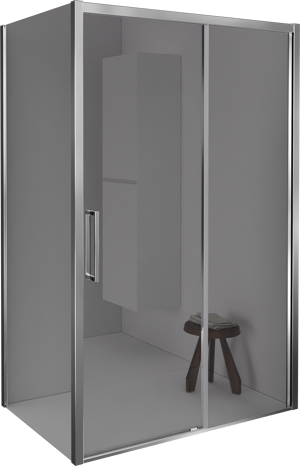 Balmani Senses Design douche d'angle avec porte coulissante à droite et paroi latérale fixe, 120 x 90 cm, Verre miroir reflex, Profil Chrome brillant