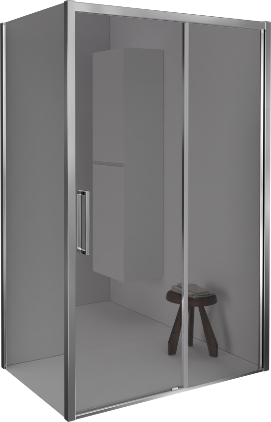 Balmani Senses Design douche en coin avec porte coulissante à droite et paroi latérale fixe, 120 x 90 cm, Miroir Reflex, Profil Chrome brillant, coating inclus