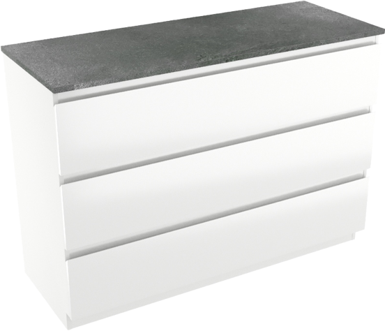Linie Lado staand badkamermeubel 120 x 46 cm glanzend wit met Lado enkel of dubbel tablet in melamine leisteen grijs