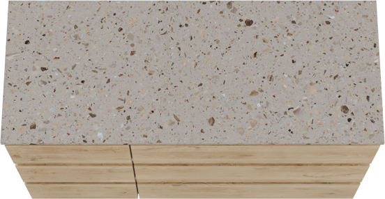Balmani Lucida staand badmeubel 135 x 55 cm ruw eiken met Stretto enkel of dubbel wastafelblad in terrazzo greige terrazzo
