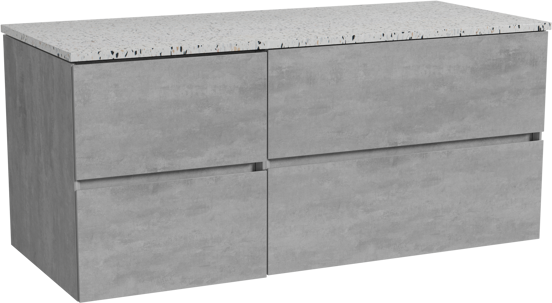 Storke Edge meuble salle de bains suspendu 120 x 52 cm béton gris foncé avec Tavola tablette simple ou double en blanc/noir mat terrazzo