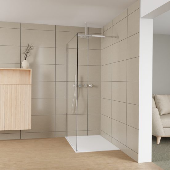 Balmani Modular douche à l'italienne: 120 x 200 cm, Verre extra transparent, avec coating, Profil Chrome brillant