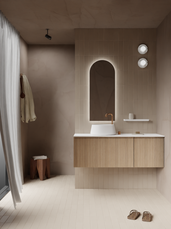 Balmani Forma zwevende wastafelonderkast 75 x 55 cm naturel eiken 2 lades vert. asym. groef