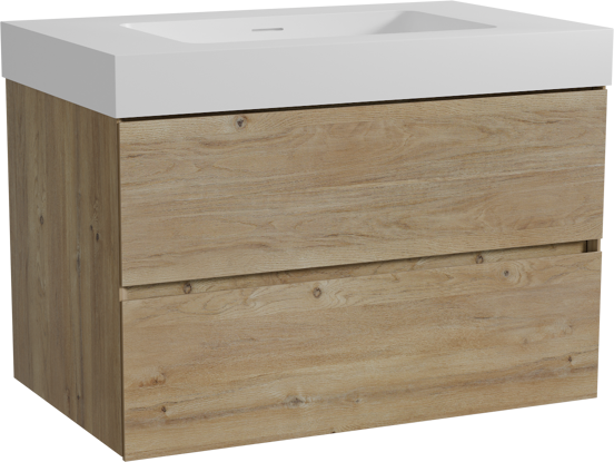 Storke Edge zwevend badmeubel 85 x 52 cm ruw eiken met Mata High enkele wastafel in solid surface mat wit