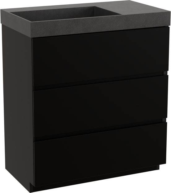 Storke Edge meuble salle de bains à poser 80 x 46 cm noir mat avec Jura vasque asymétrique gauche en quartz noir mat