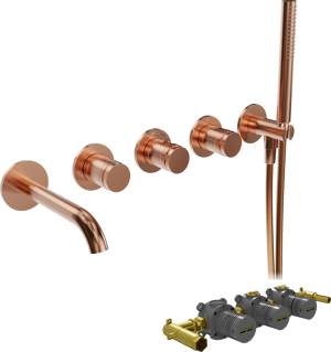 BLAUFOSS Pavilion Inbouw badkraan thermostatisch Brushed Rosegold Incl. handdoucheset incl. inbouwelement