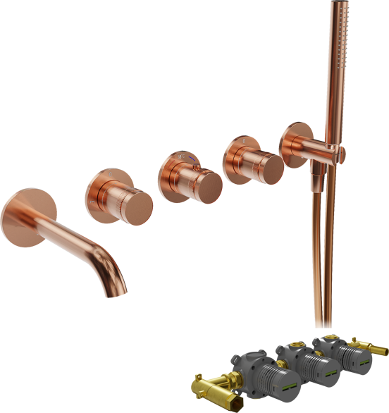 BLAUFOSS Pavilion Inbouw badkraan thermostatisch Brushed Rosegold Incl. handdoucheset incl. inbouwelement