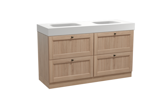 Balmani Lemon staand badkamermeubel 150 x 55 cm verweerde eik met Arcato dubbele wastafel in solid surface mat wit