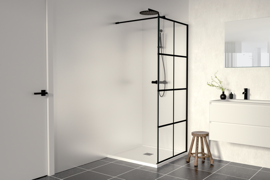 Linie Walk-In inloopdouche 90 x 200 cm square glas mat zwart profiel