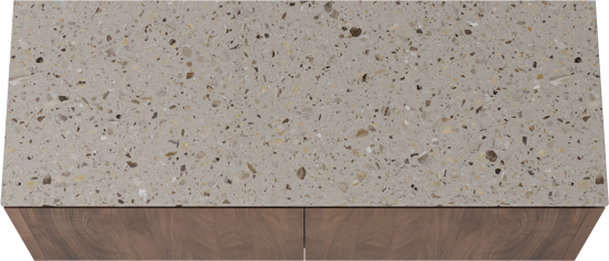 Balmani Eclips hängendes Möbelstück Set: 150 x 55 cm, Amerikanischer Nussbaum, mit Stretto Einzel- oder Doppel Waschtischplatte Greige Terrazzo
