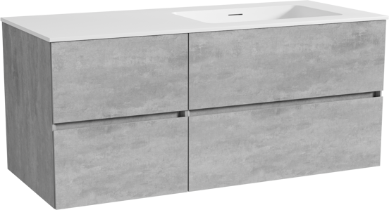 Storke Edge zwevend badmeubel 120 x 52 cm beton donkergrijs met Mata asymmetrisch rechtse wastafel in solid surface mat wit