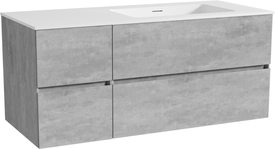 Storke Edge zwevend badmeubel 120 x 52 cm beton donkergrijs met Mata asymmetrisch rechtse wastafel in solid surface mat wit