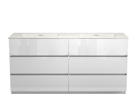 Storke Edge meuble salle de bains à poser 170 x 52 cm blanc brillant avec Mata double vasque en solid surface blanc mat