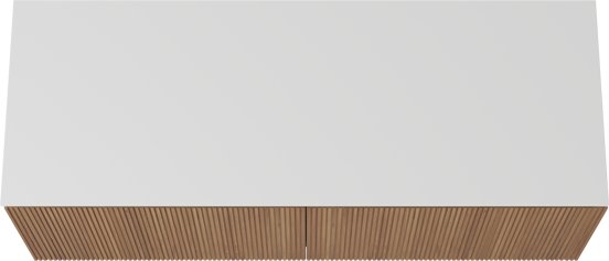 Balmani Eclips meuble salle de bains suspendu 150 x 55 cm Teck avec Stretto tablette simple ou double en Solid Surface blanc mat, Nervure droite symétrique verticale