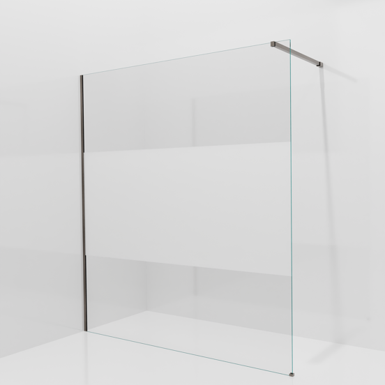 Balmani Modular Walk-In Dusche: 180 x 200 cm, Klarglas mit mattiertem Streifen, inklusive Coating, Profil Brushed GunMetal