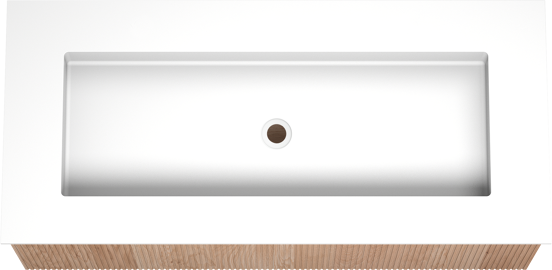 Balmani Forma zwevend badkamermeubel 120 x 55 cm natuur eik met Tablo Stretto enkele wastafel voor 2 kraangaten in solid surface mat wit, Verticale symmetrische rechte ribbel