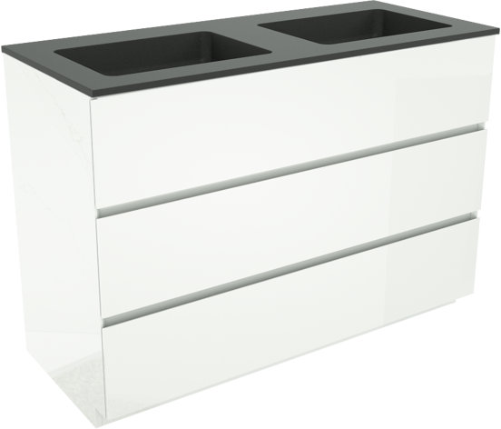 Storke Edge meuble salle de bains à poser 120 x 52 cm blanc brillant avec Scuro double vasque en quartz noir mat