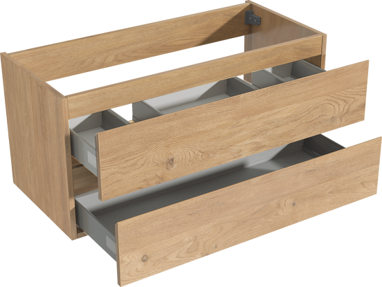 Storke Delta zwevend wastafelonderkast 100 x 48 cm naturel eiken 2 lades 2 sifonuitsparingen