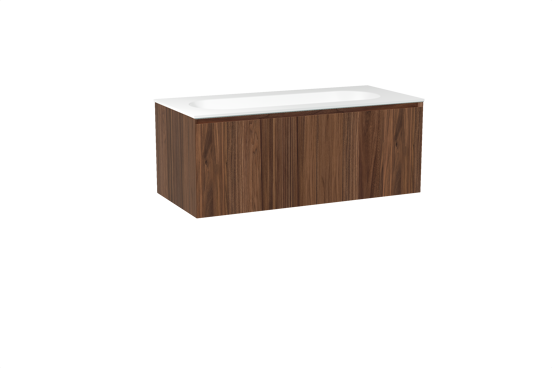 Balmani Idra hängendes Möbelstück Set: 120 x 55 cm, Nussbaum, mit Tablo Oval Einzelwaschtisch für 2 Armaturenlöcher, Solid Surface Weiß matt