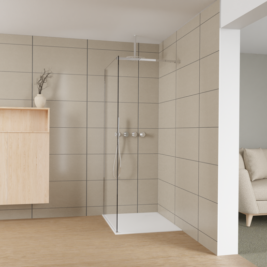 Balmani Modular douche à l'italienne: 100 x 200 cm, Verre transparent, avec coating, Profil Chrome brillant