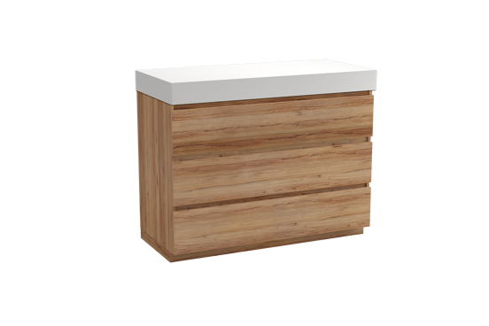 Balmani Lucida staand badkamermeubel 120 x 55 cm teak met Dominus enkel of dubbel tablet in solid surface mat wit