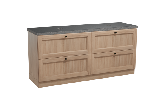 Balmani Lemon staand badkamermeubel 180 x 55 cm verweerde eik met Rock dubbel tablet in graniet zwart