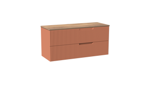 Linie Ribbo meuble salle de bains suspendu 120 x 46 cm cotto avec Lado tablette simple ou double en mélaminé chêne naturel, Nervure circulaire symétrique verticale