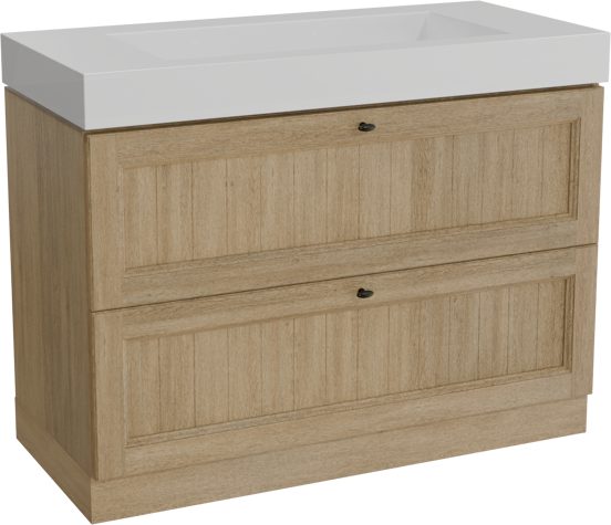 Balmani Lemon staand badkamermeubel 120 x 55 cm verweerde eik met Modus enkele wastafel voor 2 kraangaten in solid surface mat wit