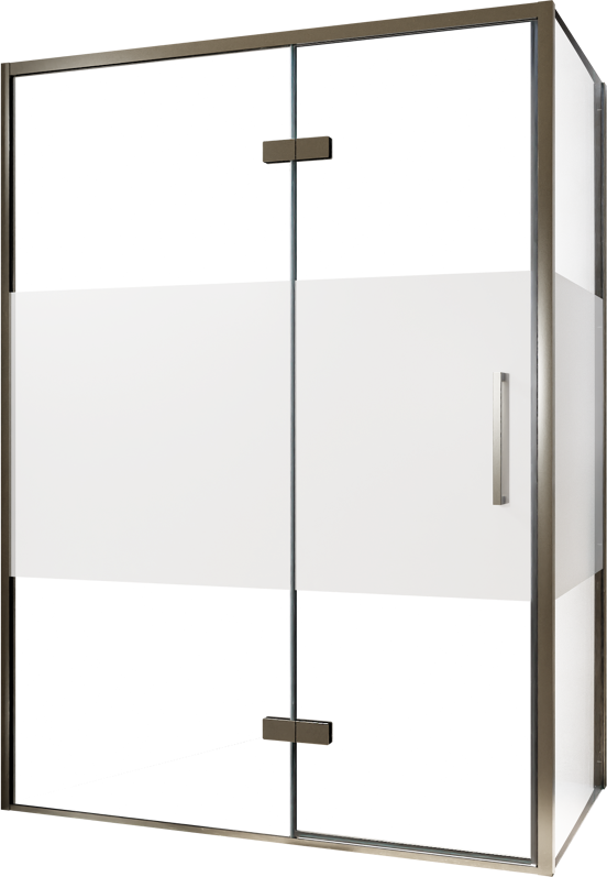Balmani Senses Design douchehoek met linkse draaideur en vaste zijwand, 140 x 90 cm, Helder glas met matte strook, Brushed GunMetal profielen, met coating