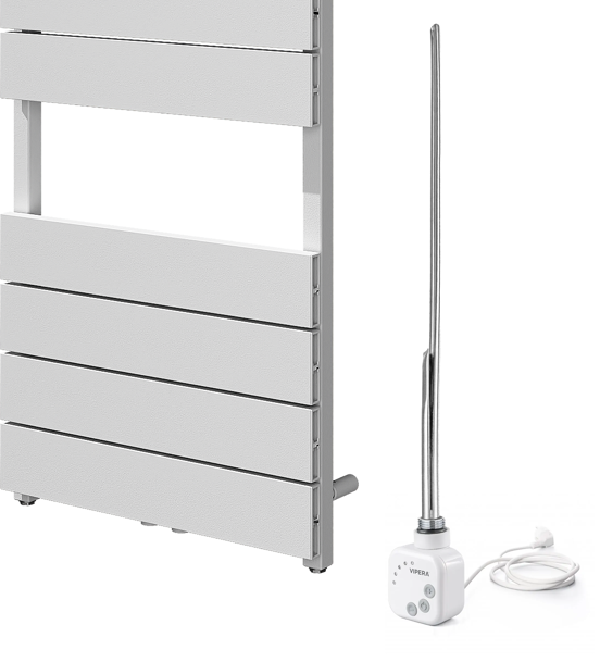 Vipera Teide Einzel Handtuchheizkörper 50 x 180 cm Elektrische Heizung Weiß matt Seiten- und Mittelanschluss 800W, inkl. Widerstand 