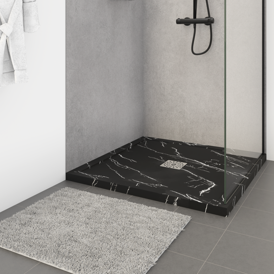 Linie Lido Duschwanne: 90 x 90 cm, Marmorkomposit, Schwarze Marmoroptik mit Schieferstruktur