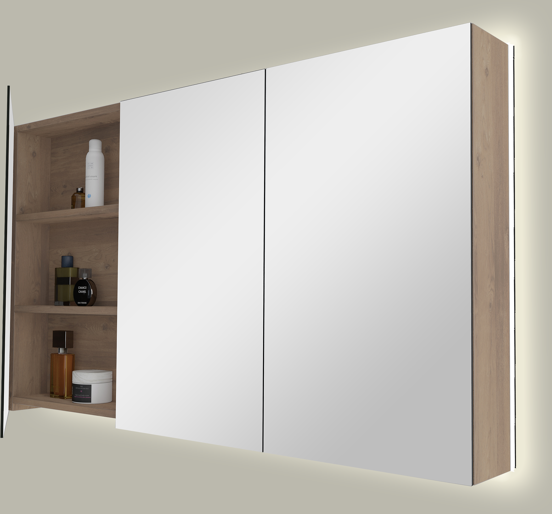 Storke Reflecta spiegelkast 130 x 75 cm ruwe eik met spiegelverlichting