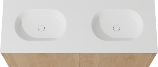 Balmani Eclips hängendes Möbelstück Set: 150 x 55 cm, Eiche Natur, mit Tablo Oval Doppelwaschtisch Solid Surface Weiβ matt
