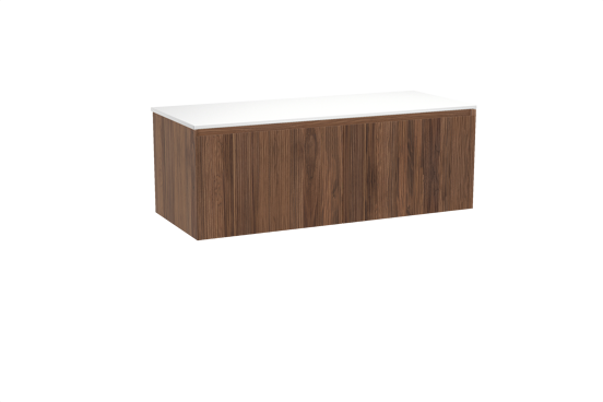 Balmani Fila meuble salle de bains suspendu 135 x 55 cm noyer avec Stretto tablette simple ou double en solid surface blanc mat, Nervure droite symétrique verticale