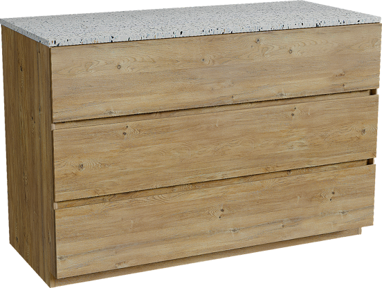 Storke Edge meuble salle de bains à poser 120 x 52 cm chêne brut avec Tavola tablette simple ou double en blanc/noir mat terrazzo