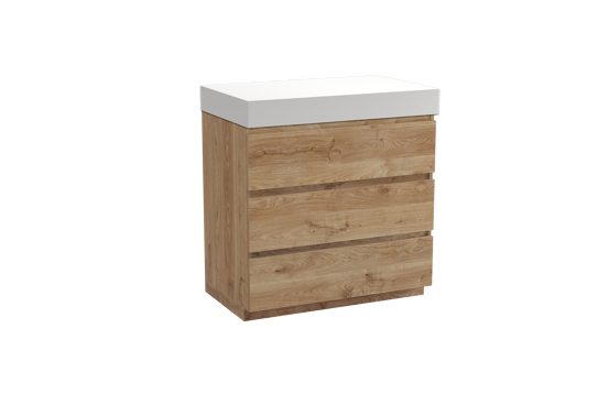 Balmani Lucida meuble salle de bains à poser 90 x 55 cm chêne brut avec Dominus tablette simple en solid surface blanc mat