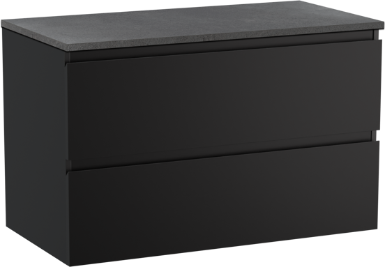 Linie Lado meuble salle de bains suspendu 90 x 46 cm noir mat avec Lado tablette simple en mélaminé ardoise gris