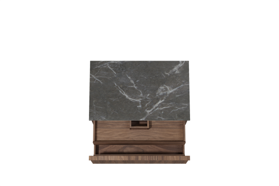 Balmani Forma zwevend badkamermeubel 90 x 55 cm amerikaanse notelaar met Stretto enkel tablet in marmer pietra grey, Verticale symmetrische rechte ribbel