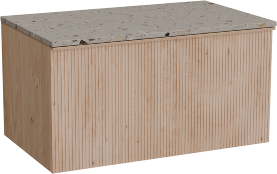 Balmani Forma meuble salle de bains suspendu 90 x 55 cm chêne naturel avec Stretto tablette simple en terrazzo greige terrazzo, Nervure droite symétrique verticale