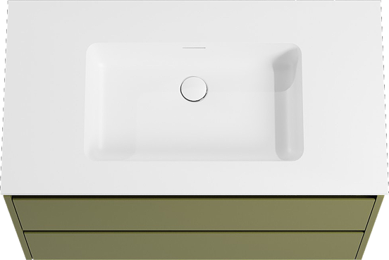 Storke Seda zwevend badkamermeubel 95 x 52 cm olijfgroen met Mata enkele wastafel in solid surface mat wit