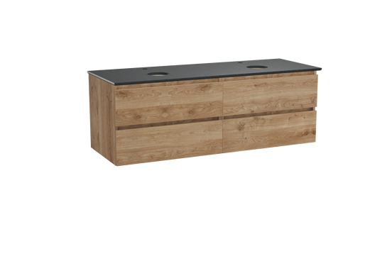 Balmani Lucida meuble salle de bains suspendu 150 x 55 cm chêne brut avec Facetta tablette double en granit noir