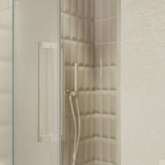 Balmani Senses Design douche draaideur links 100 cm x 210 cm Helder glas met matte strook, Brushed CoolMetal profielen, met coating