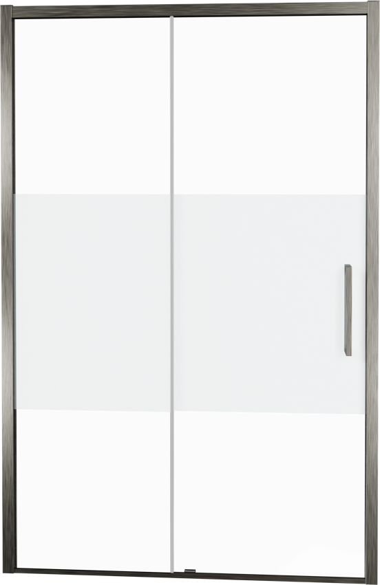 Balmani Senses Design douche schuifdeur links 160 cm x 210 cm Helder glas met matte strook glas, Brushed GunMetal profielen, met coating