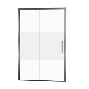 Balmani Senses Design porte coulissante à gauche 160 cm x 210 cm verre transparent avec bande matte, Profil Brushed GunMetal