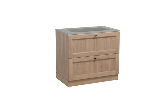 Balmani Lemon staand badkamermeubel 90 x 55 cm verweerde eik met Tablo Strada enkele wastafel in composietmarmer zijdegrijs