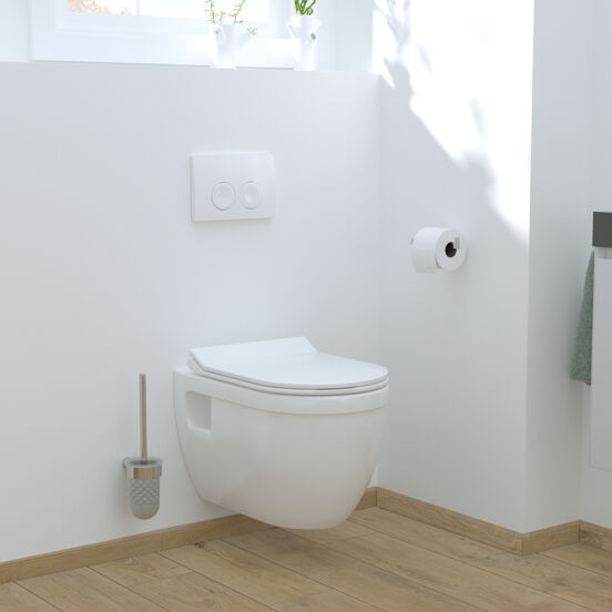 Linie Tempo hangend toilet hoogglans wit randloos met Geberit Duofix inbouwreservoir