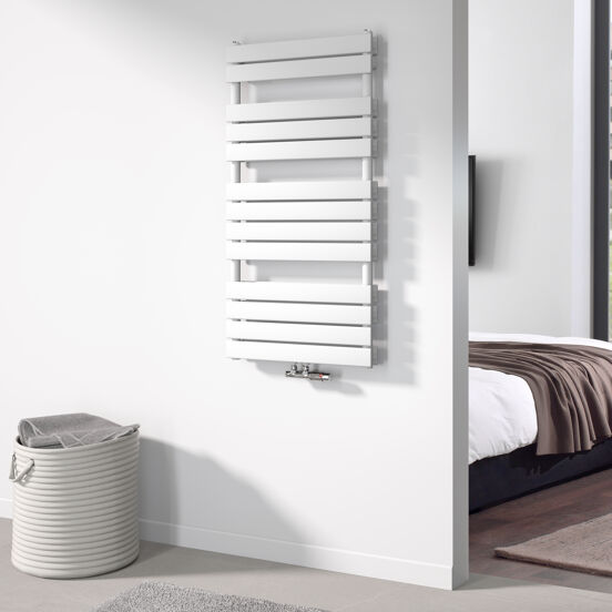 UNIQUEMENT POUR ALLEMAGNE - Vipera Vulcan sèche-serviettes double 60 x 123 cm chauffage électrique blanc mat raccordements latéral et central possibles 1.256W, résistance incluse